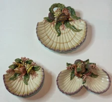Set 3 Fitz & Floyd Oceana Seashell Canape Double Dish Bowls Plates Wall Hangings