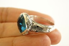 925 Sterling Silver London Blue Topaz Faceted Solitaire Statement Ring 6 7 8 9