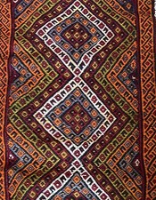 Vintage Prayer Rug Geometric Design 43x23 price reflective of usage color run