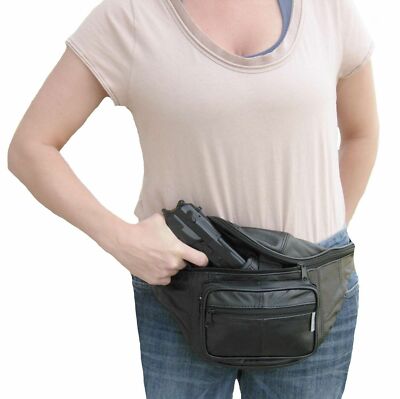 Leather Concealed Carry Fanny Pack w/ Holster, Tactical Waist CCW