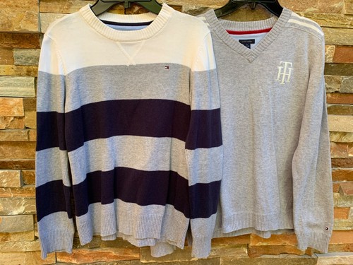 Tommy Hilfiger Lot of 2 Top Long Sleeve Round V Neck Gray Sweaters Sz M 12 /14 - Picture 3 of 4