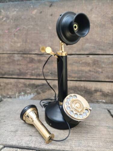Candlestick telephone Vintage Landline brass phone Antique  Rotary dial for desk - Picture 1 of 4