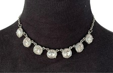 Chunky Choker Necklace, Large Clear Beads, Silver-toned Chain Little Black Dress