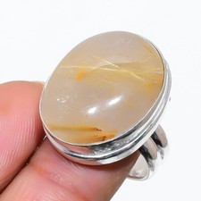 Rutilated Quartz Gemstone Handmade 925 Sterling Silver Jewelry Ring Sz 7 US 