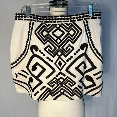 Savanna Jane Embroidered Estrella Faux Suede Skirt Cream w/ Black Geometric NWT