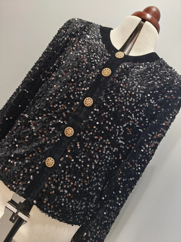 Chaqueta de lentejuelas de terciopelo ultra suave hecha a mano con botón dorado talla XXL (uk14-16) Foto 3 de 4