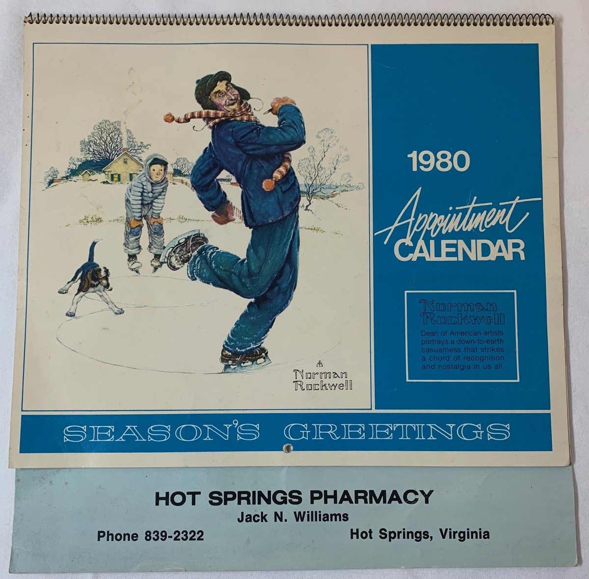 1980 advertising calendar NORMAN ROCKWELL ~ unmarked ~ Hot Springs