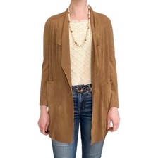 Max studio luxe faux suede topper Duster cardigan jacket brown tan