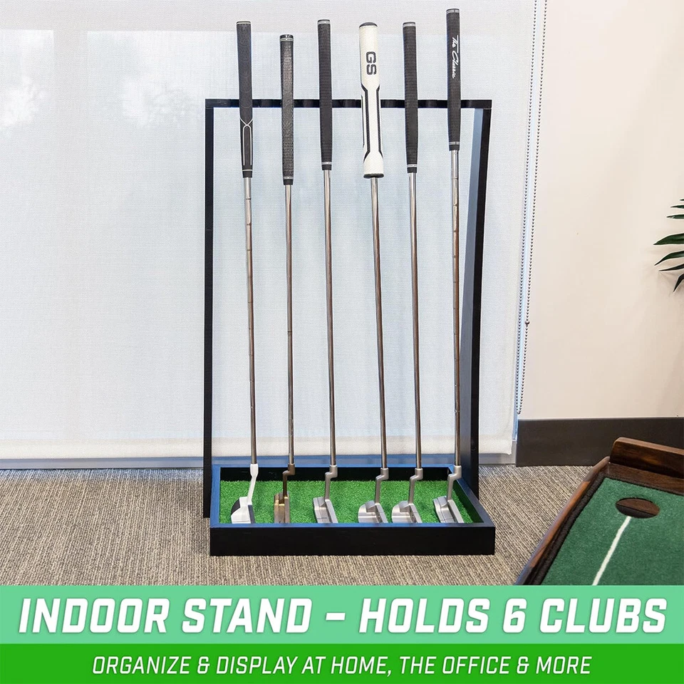 Soporte de putter de golf de madera premium estante de exhibición interior estante para palos de golf con capacidad para 6 palos Foto 3 de 4