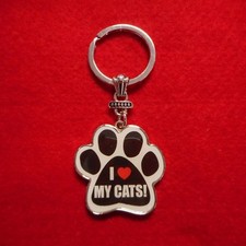 NEW "I Love My Cats " Paw Print Keychain