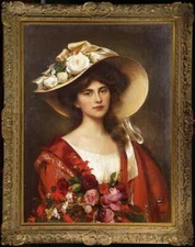 Handmade Old Master-Art Antique Oil Painting female lady girl on canvas 24"x36”