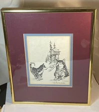 Alaskan Malamute Dog & Pup Print by Alaskan Signed Artist P L Andriesen Framed 