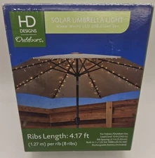 Solar Patio Umbrella String Rib Lights Garden Outdoor Length 4.17 ft Canopy New