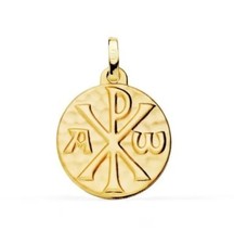 Colgante Oro 18k 750 mls. Cruz De Crismón Alfa Omega 18 MM. 2,30 Gramos 