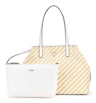 GUESS Vikky II Two In One Tote Bag L Shopper Tasche Natural / White beige weiß