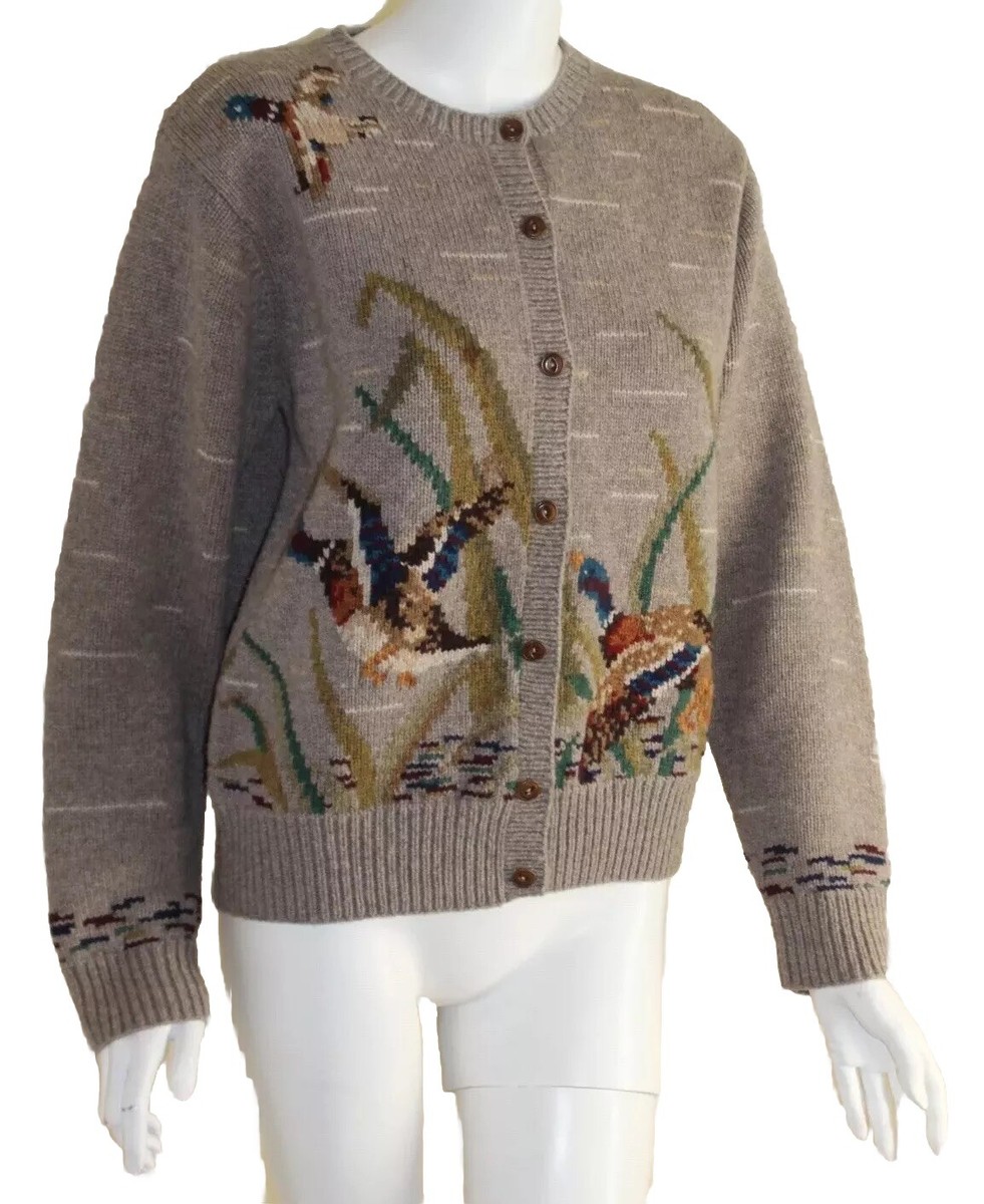 Ralph Lauren Sz M Vintage DUCK Bird Wool Art-Wear Hand-Knit