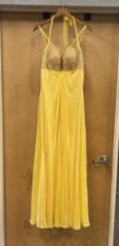 CACHE 90s Y2K Vintage Beaded Prom Dress Long Mesh Maxi Yellow Womens Size 10