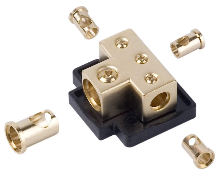 GOLD POWER GROUND DISTRIBUTION BLOCK 1/0 or 2 IN & 4/8 AWG GAUGE OUT MARINE USA - Image 2 of 2