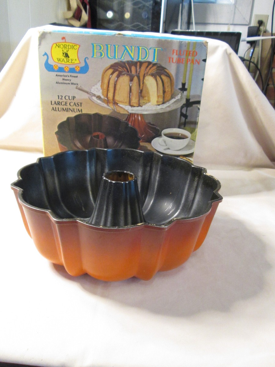 Nordic Ware Bundt Cake Pan Cast Aluminum Fluted Tube Tangerine