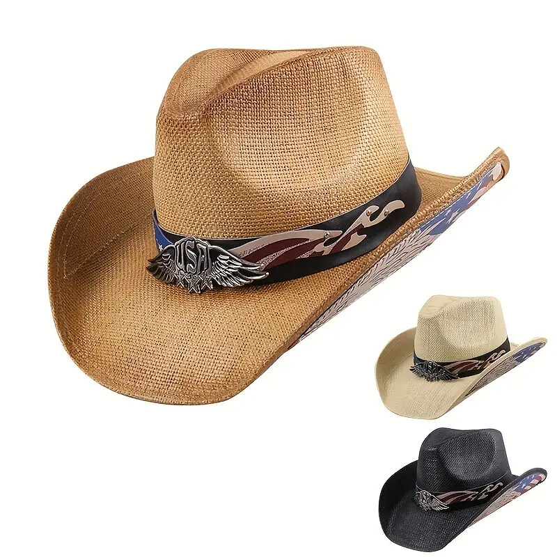 Cowboy Hat USA wings w/ eagle Vintage Western Shapeable Brim Color