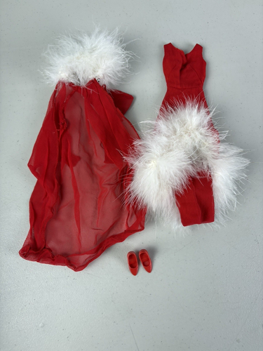 Vintage Barbie Evening Enchantment #1695 rotes Marabu Abendkleid - Cape - Schuhe