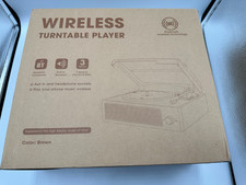 WIRELESS M49 VINYL BLUETOOTH 3- SPEED PORTABLE TURNTABLE - BROWN