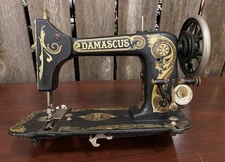 Antique Damascus Sewing Machine Cast Iron VTG Decor Montgomery Ward Gold Design