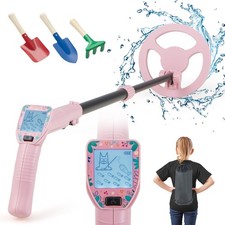 Kids Adjustable Gold Detector w/ LCD Display, IP68 Waterproof Search Coil Pink