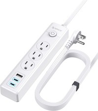 3 Outlet Power Strip USB C Charger Surge Protector Flat Plug 25ft Extension Cord