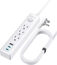 3 Outlet Power Strip USB C Charger Surge Protector Flat Plug 25ft Extension Cord