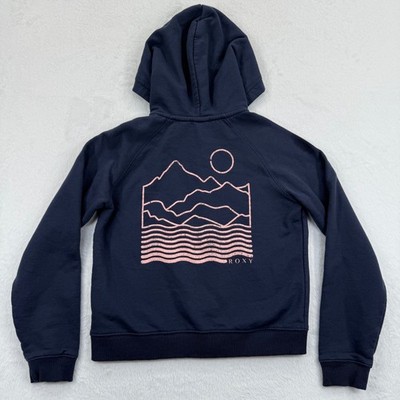 Roxy Kids Easy Evening Full Zip Hoodie Sweatshirt Navy Blue Graphic Sz 12 L
