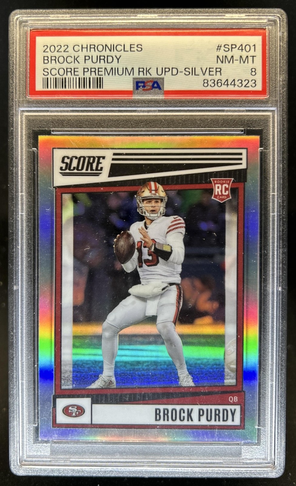 2022 Chronicles Brock Purdy Score Premium RC Rookies Silver #SP-401 49ers PSA 8 view 1