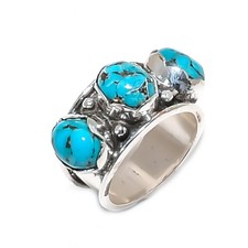 Blue Copper Turquoise Gemstone Handmade 925 Sterling Silver Jewelry Ring For Her