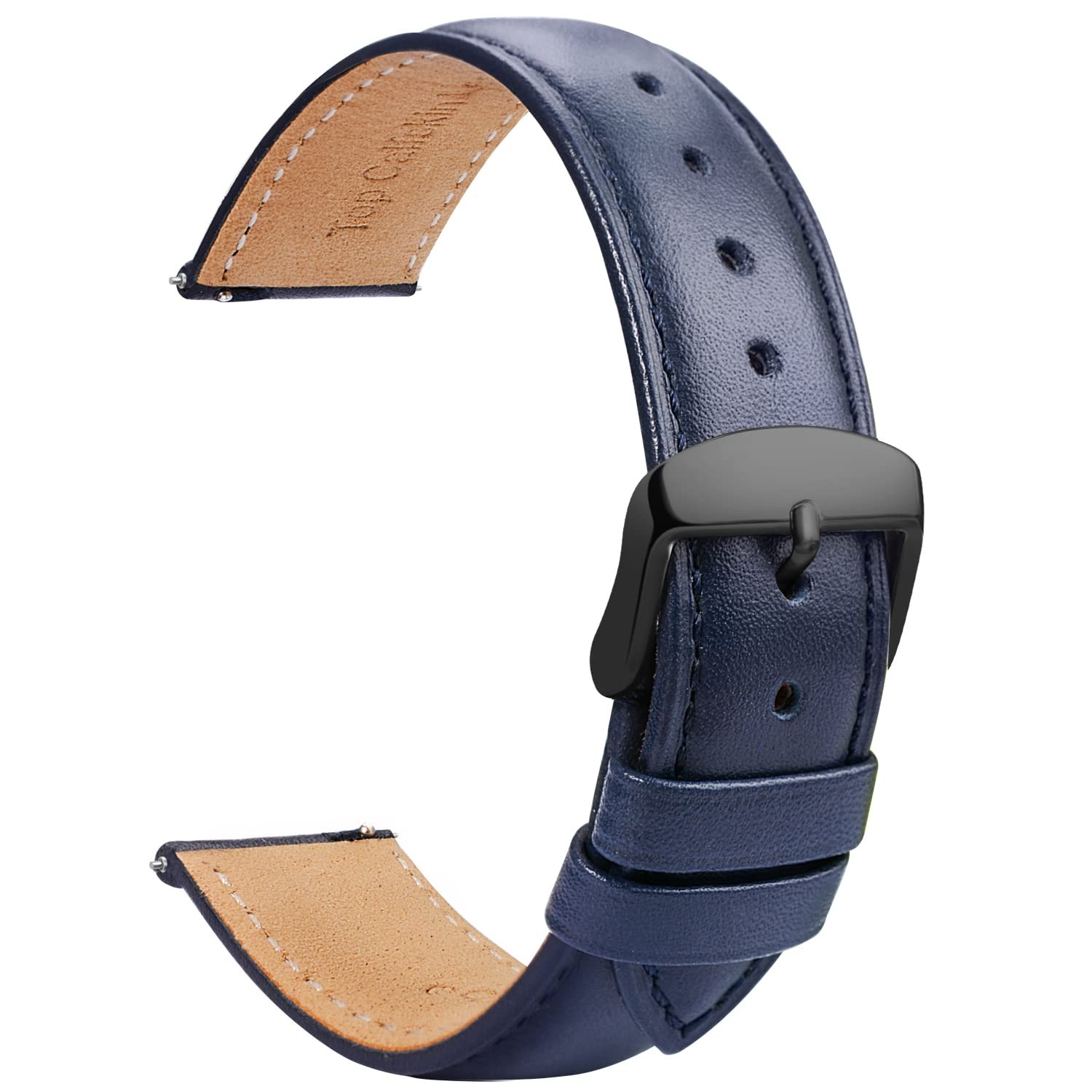Bracelet montre cuir 18mm bleu anti irritation souple à fixation rapide