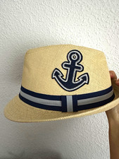 Jordan Kinder-Hut beige Gr. 54 7-13 Jahre maritim Anker-Patch blau/wei&szlig; Papier