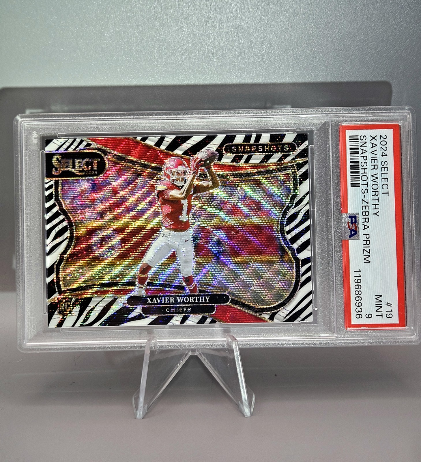 (RC) Xavier Worthy Snapshots Zebra Prizm 2024 Panini Select #119 KC Chiefs 🔥