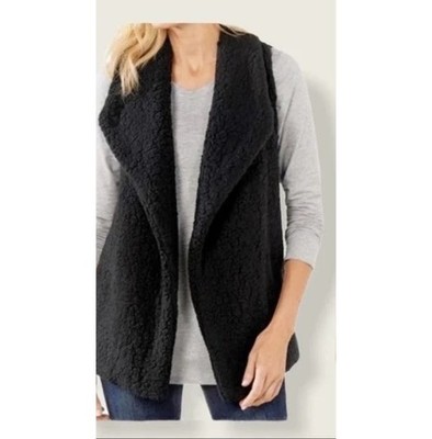 New Soft Surroundings St. Moritz Faux Sherpa Vest SM Black #113044