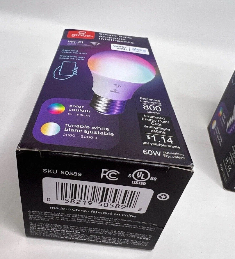 x 2 Globe Smart Bulb Works With Alexa 800 Lumens, 60W, Color Adjustable, App/Voi - Image 2 of 3