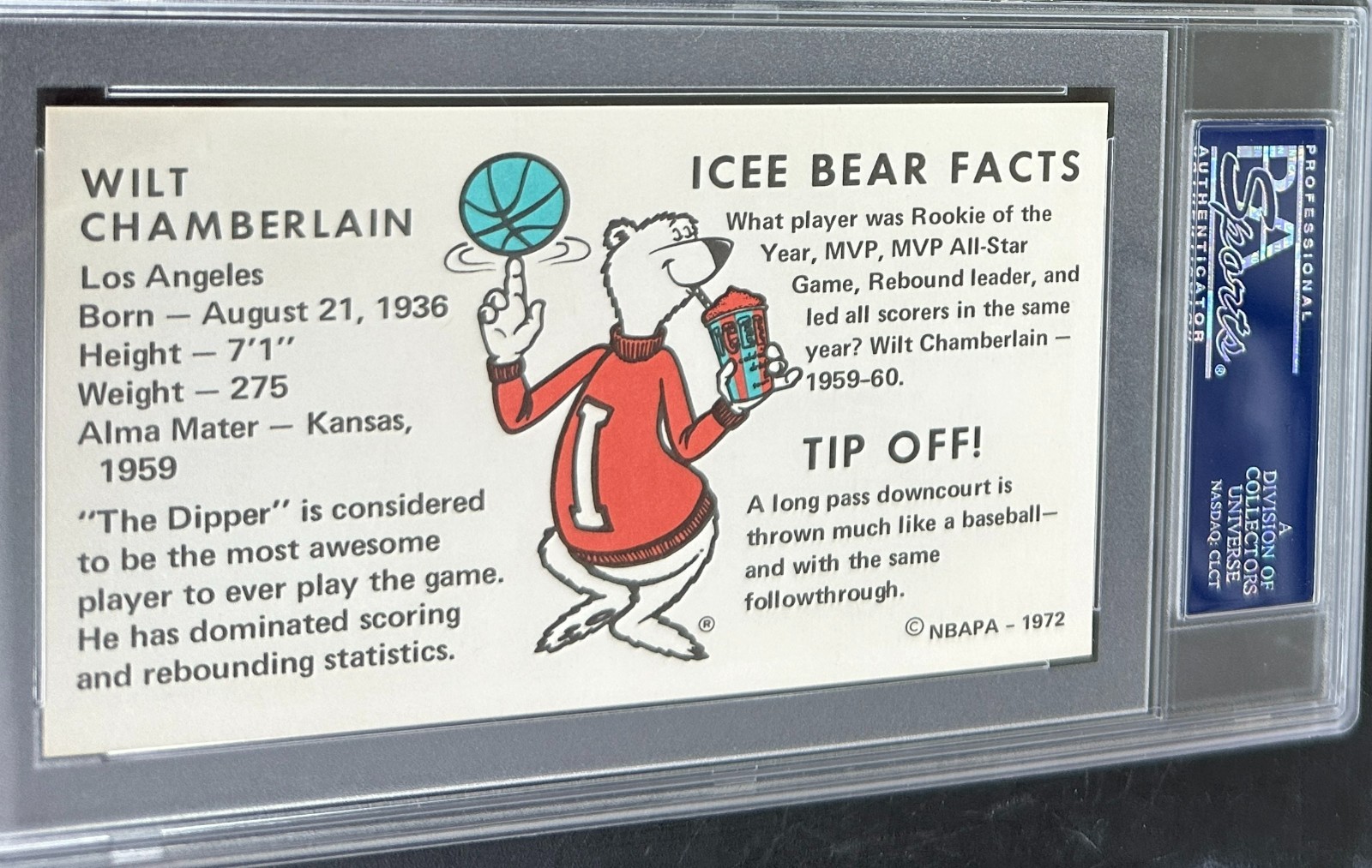 1972 Icee Bear Wilt Chamberlain PSA 8 HOF Bucks Lakers NBA view 2
