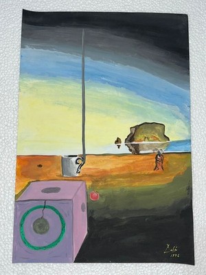 salvador dali painting on old paper signed stamped vintage