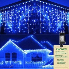 Christmas icicle lights 33ft 400 led blue hanging plug-in 8 modes timer