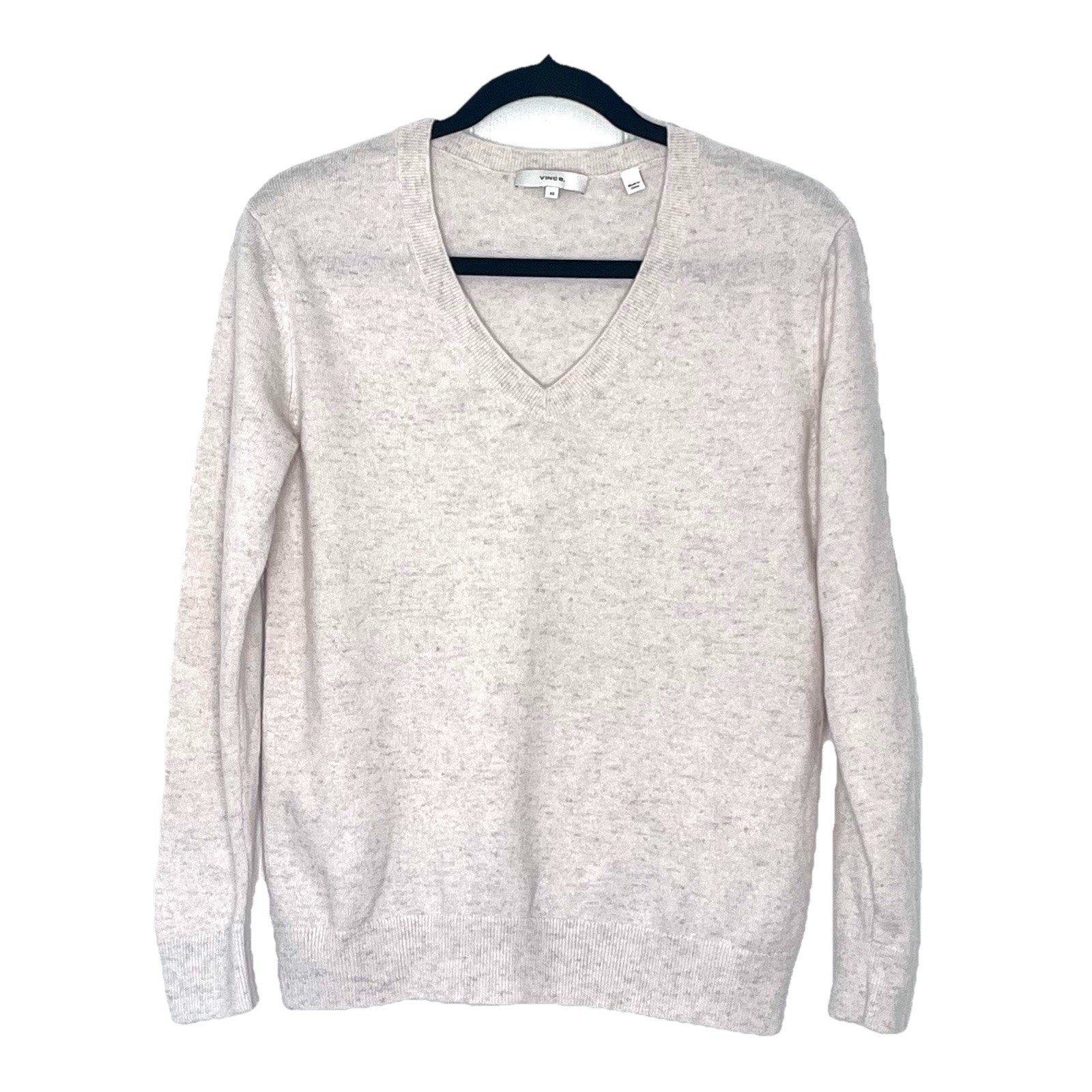 Vince Womens  Cashmere  Sweater Size XS  V Neck Ivory Speckled Neutral