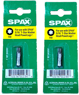 Two SPAX PowerLags T-Star w/ T-40 Bit Inserts 1'' Fits 5/16'' T-Star Washer Head 