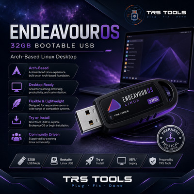 EndeavourOS Linux Bootable USB 32GB Prepared Physical Media