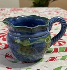 Yankee Candle Ceramic Pitcher Tea Light Candle Holder Blue Green 