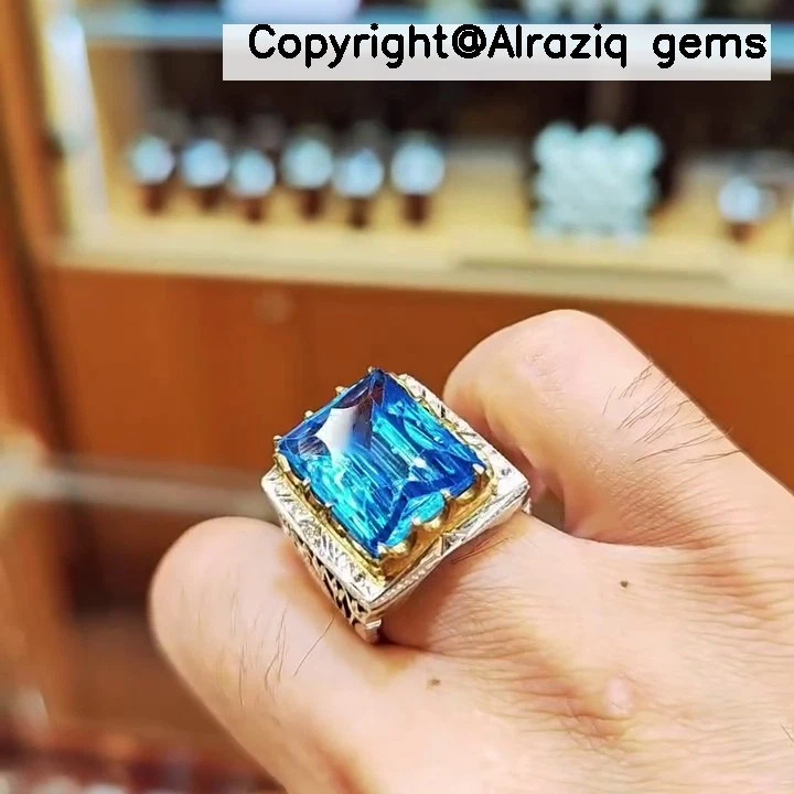 Original Swiss Blue Topaz Real London Blue Topaz Stone Sterling Silver 925 Ring - Image 4 of 4