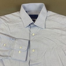David Donahue Shirt Mens 15.5 Blue Geometric Button Up Preppy Slim Long Sleeve