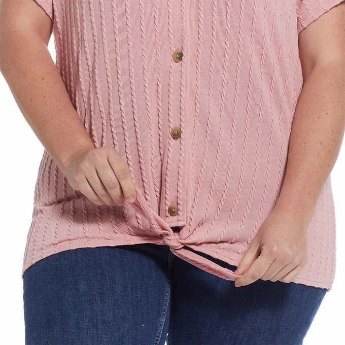 Blusa con botones rosa con corbata frontal vintage resistente a la intemperie para mujer talla XL $60 FLC164 NUEVA CON ETIQUETAS Foto 4 de 4