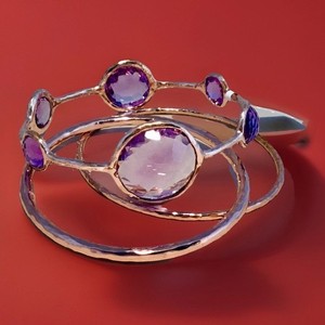 Authentic NWT IPPOLITA 18 K ROSE GOLD PLATED S/S 6 STONE BANGLE IN AMETHYST - 7 1/2 lot