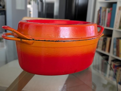 Vintage Cousantes Le Creuset 6 Gusseisen Dutch Oven in Flame Orange - Bild 3 von 16